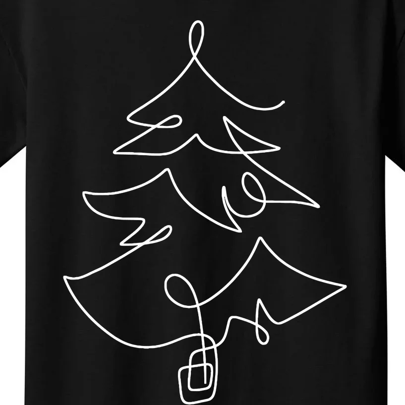 Minimalist Christmas Tree Line Art Holiday Kids T-Shirt