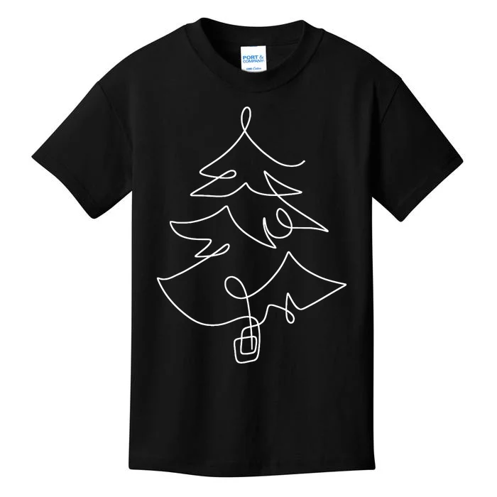 Minimalist Christmas Tree Line Art Holiday Kids T-Shirt