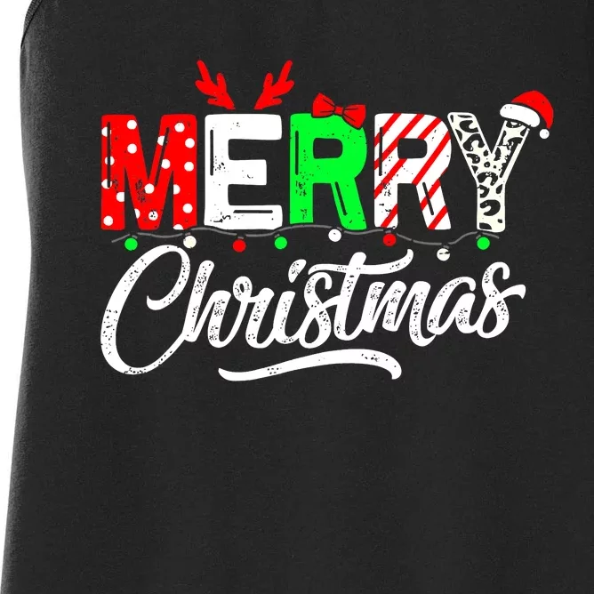 Merry Christmas Tree Buffalo Plaid Red White Green Cute Xmas Women's Racerback Tank