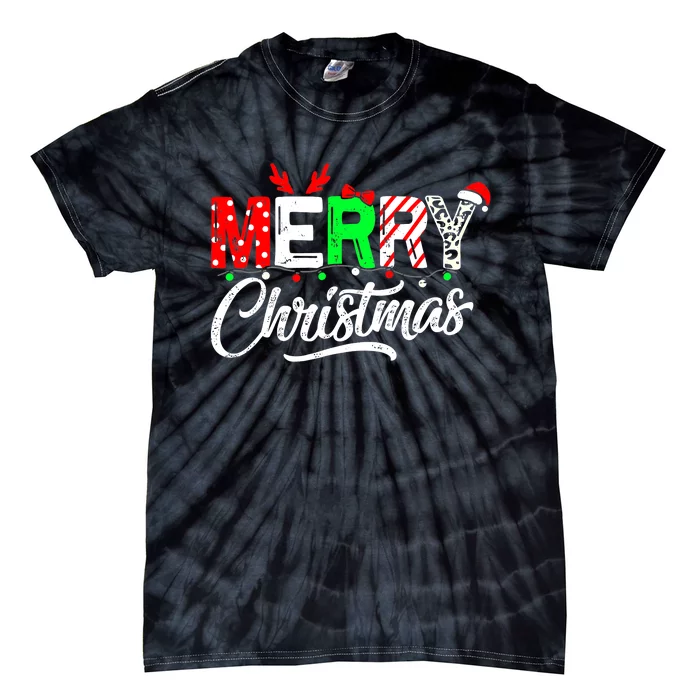 Merry Christmas Tree Buffalo Plaid Red White Green Cute Xmas Tie-Dye T-Shirt