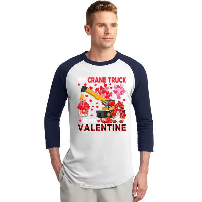 My Crane Truck Is My Valentine Gnome With Crane Truck Hearts Gift Baseball Sleeve Shirt