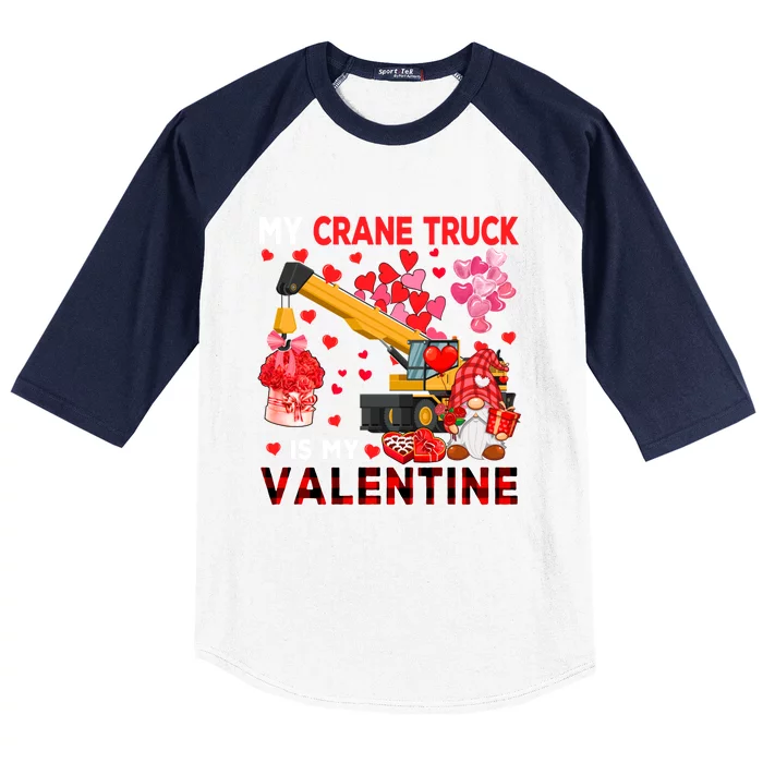 My Crane Truck Is My Valentine Gnome With Crane Truck Hearts Gift Baseball Sleeve Shirt