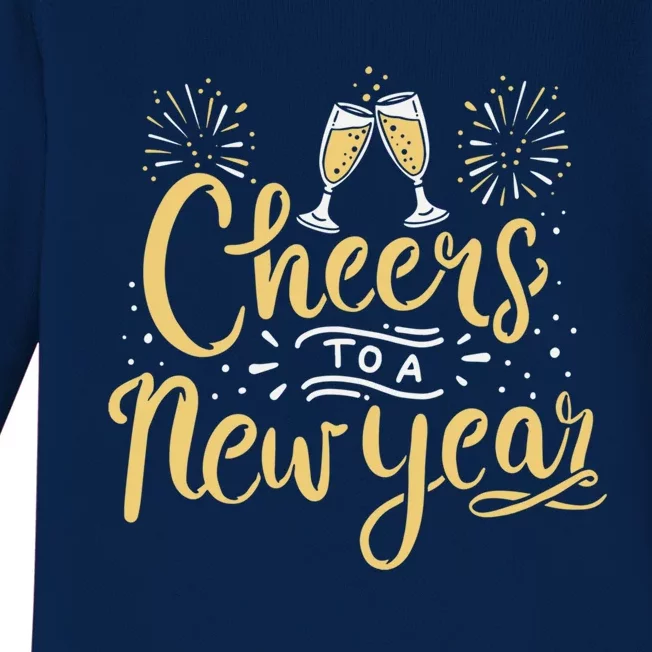 M156 Cheer To A New Year Funny Happy New Year Wine Party Gift Baby Long Sleeve Bodysuit