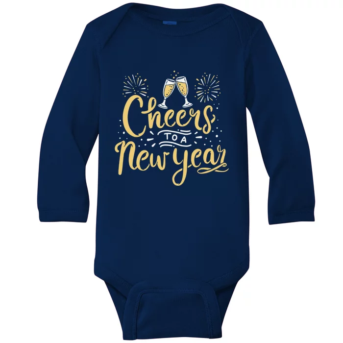 M156 Cheer To A New Year Funny Happy New Year Wine Party Gift Baby Long Sleeve Bodysuit