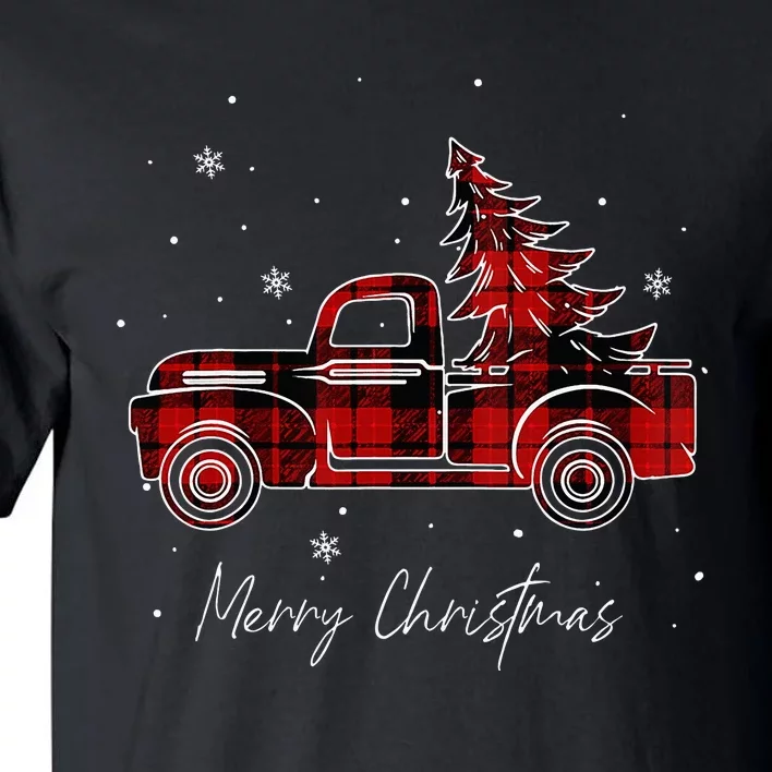 Merry Christmas Tree Buffalo Plaid Red Truck family matching Tall T-Shirt