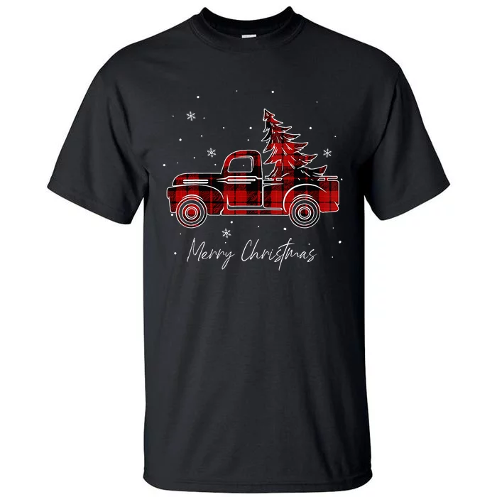 Merry Christmas Tree Buffalo Plaid Red Truck family matching Tall T-Shirt