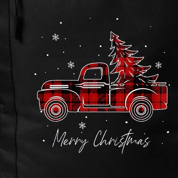 Merry Christmas Tree Buffalo Plaid Red Truck family matching Daily Commute Backpack