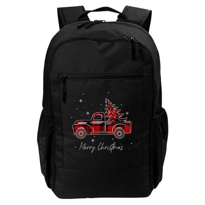 Merry Christmas Tree Buffalo Plaid Red Truck family matching Daily Commute Backpack