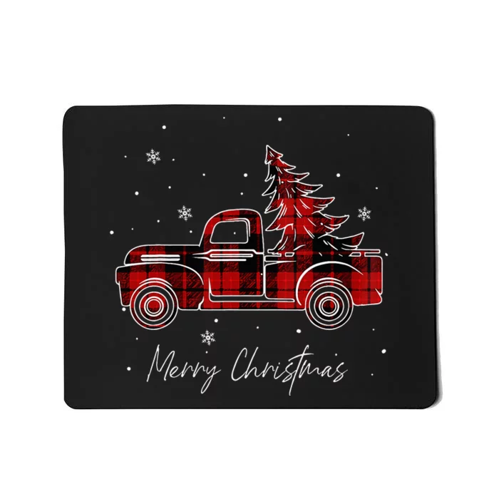 Merry Christmas Tree Buffalo Plaid Red Truck family matching Mousepad