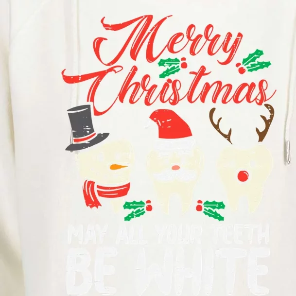 Merry Christmas Teeth Be White Funny Dentist Xmas Dental Gift Womens Funnel Neck Pullover Hood