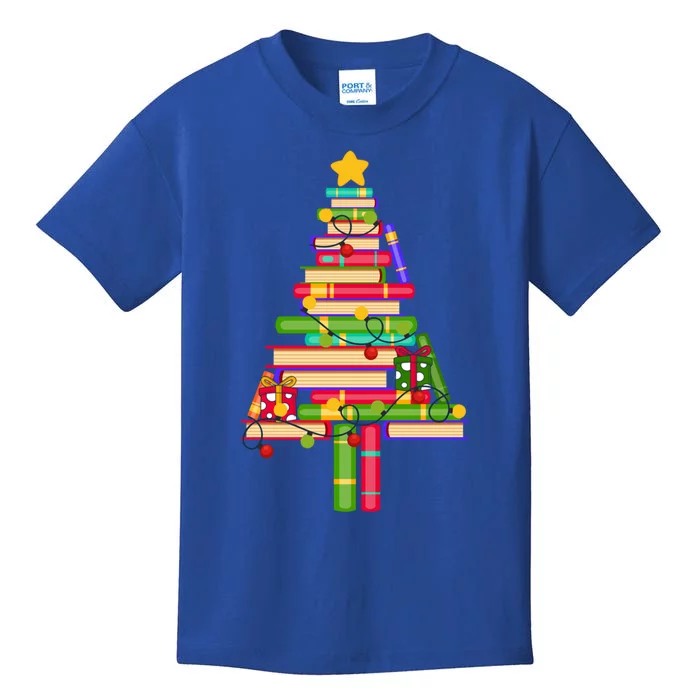 Merry Christmas Tree Love Reading Books Christmas Tree Funny Cute Gift Kids T-Shirt