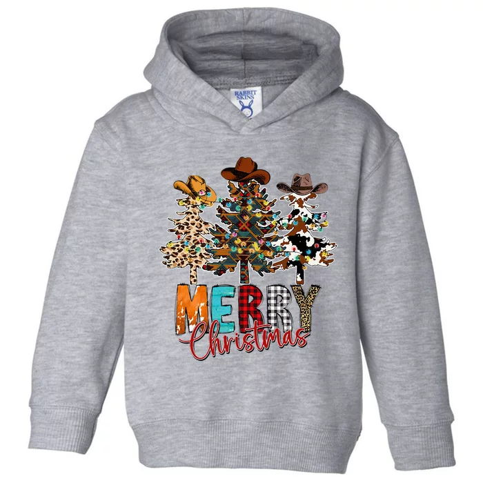 Merry Christmas Trees Western Cowboy Buffalo Plaid Leopard Toddler Hoodie