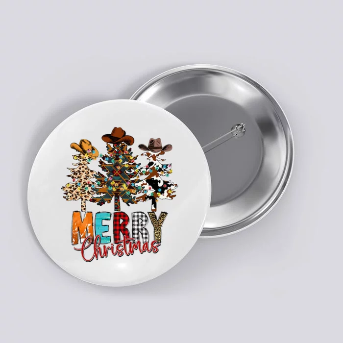 Merry Christmas Trees Western Cowboy Buffalo Plaid Leopard Button