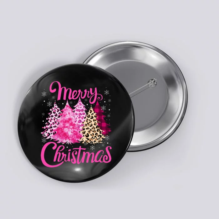 Merry Christmas Tree Pink Funny Xmas Leopard Matching Family Button