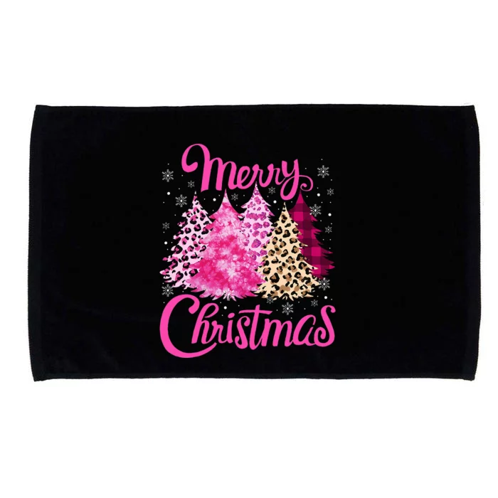 Merry Christmas Tree Pink Funny Xmas Leopard Matching Family Microfiber Hand Towel