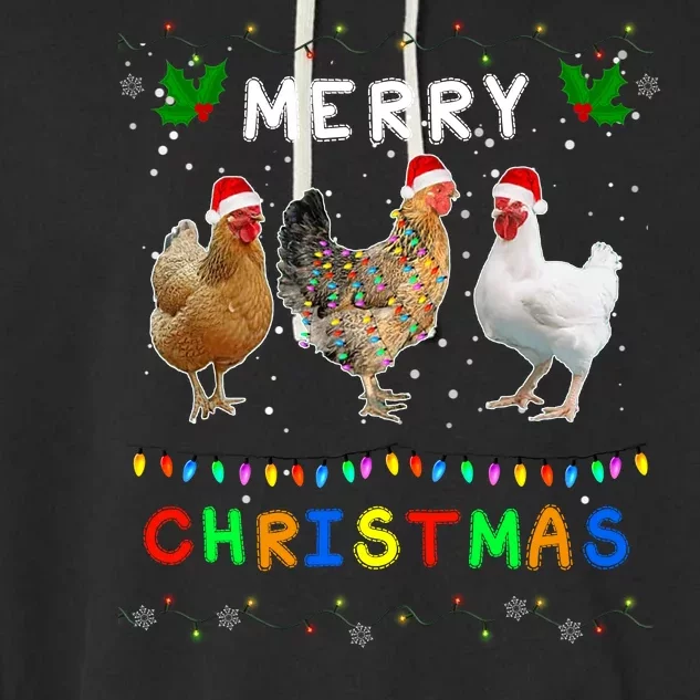 Merry Christmas Three Chickens Lights Funny Garment-Dyed Fleece Hoodie