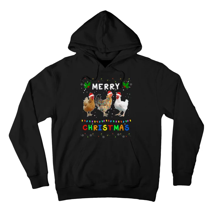 Merry Christmas Three Chickens Lights Funny Hoodie