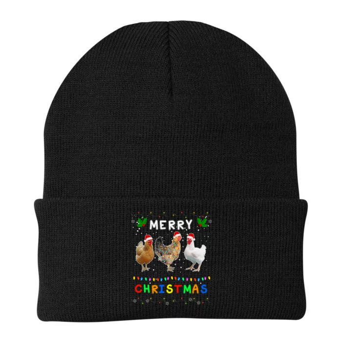 Merry Christmas Three Chickens Lights Funny Knit Cap Winter Beanie