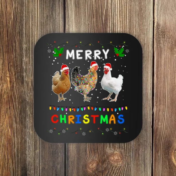 Merry Christmas Three Chickens Lights Funny Coaster