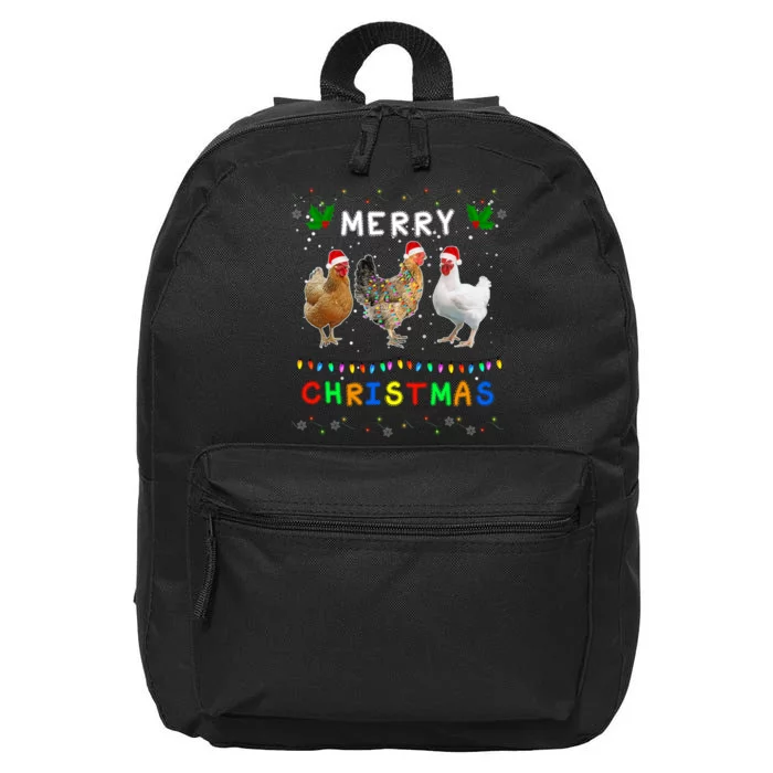 Merry Christmas Three Chickens Lights Funny 16 in Basic Backpack