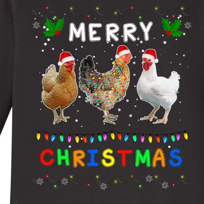 Merry Christmas Three Chickens Lights Funny Baby Long Sleeve Bodysuit