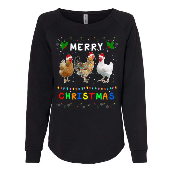 Merry Christmas Three Chickens Lights Funny Womens California Wash Sweatshirt