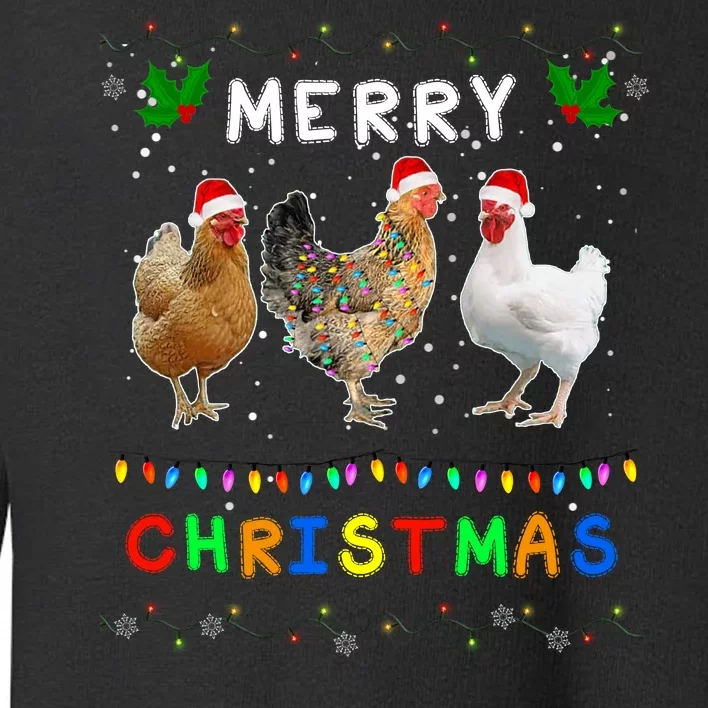 Merry Christmas Three Chickens Lights Funny Toddler Sweatshirt