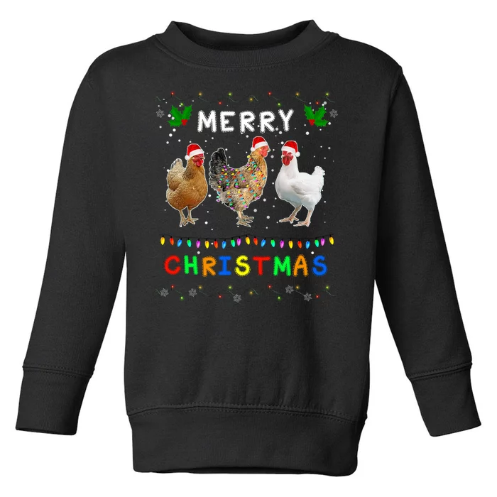 Merry Christmas Three Chickens Lights Funny Toddler Sweatshirt