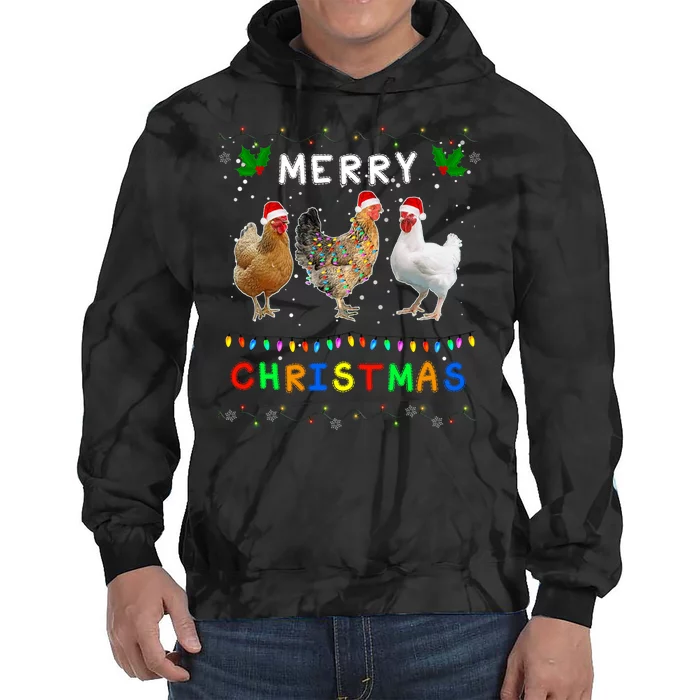 Merry Christmas Three Chickens Lights Funny Tie Dye Hoodie