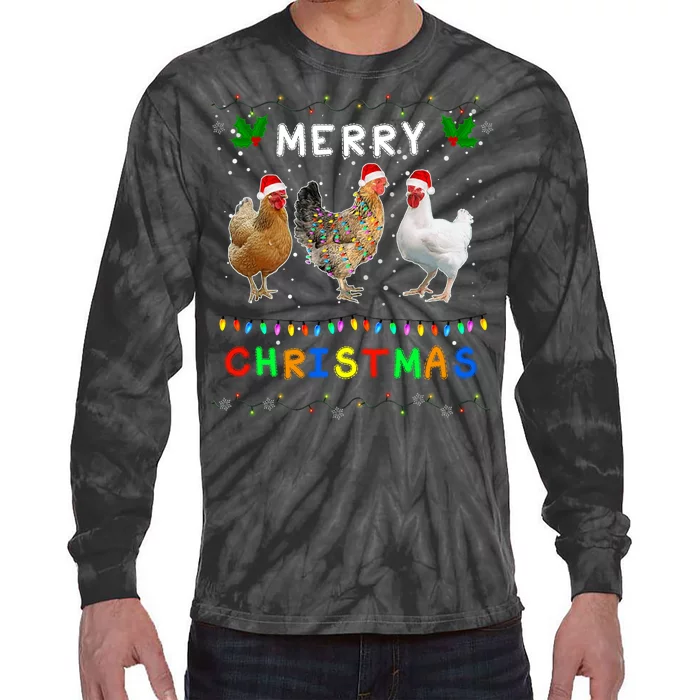 Merry Christmas Three Chickens Lights Funny Tie-Dye Long Sleeve Shirt