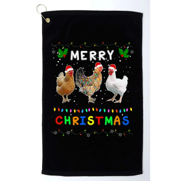 Merry Christmas Three Chickens Lights Funny Platinum Collection Golf Towel