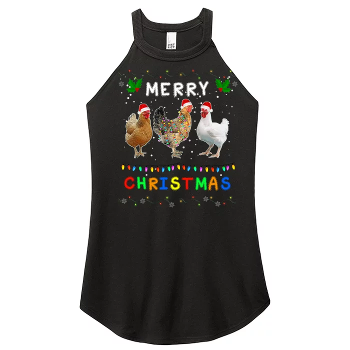 Merry Christmas Three Chickens Lights Funny Women’s Perfect Tri Rocker Tank