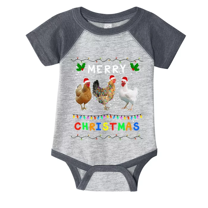 Merry Christmas Three Chickens Lights Funny Infant Baby Jersey Bodysuit