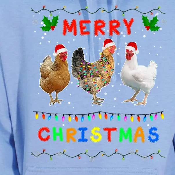 Merry Christmas Three Chickens Lights Funny Unisex Surf Hoodie