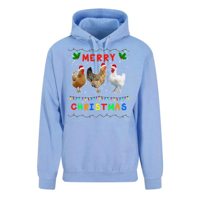 Merry Christmas Three Chickens Lights Funny Unisex Surf Hoodie