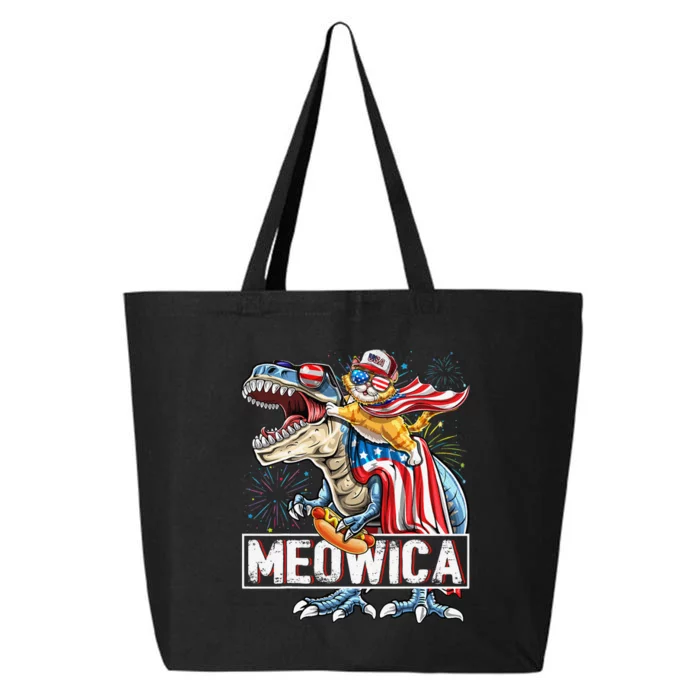 Meowica Cat T Rex Dinosaur 4th of July American Flag 25L Jumbo Tote