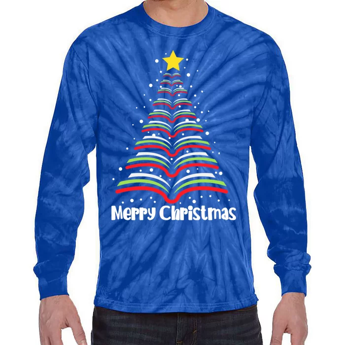 Merry Christmas Tree Love Reading Books Librarian Nerd Meaningful Gift Tie-Dye Long Sleeve Shirt