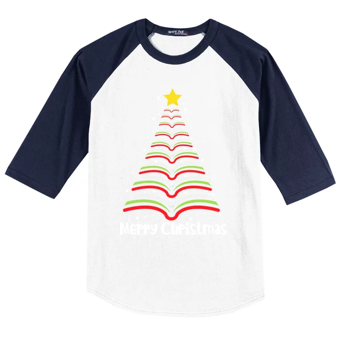 Merry Christmas Tree Love Reading Books Librarian Nerd Meaningful Gift Baseball Sleeve Shirt