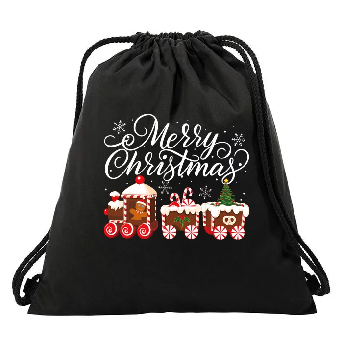 Merry Christmas Train Santa Claus Gingerbread House Pajamas Drawstring Bag