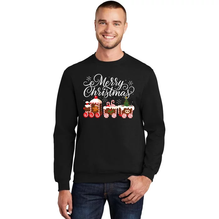 Merry Christmas Train Santa Claus Gingerbread House Pajamas Tall Sweatshirt