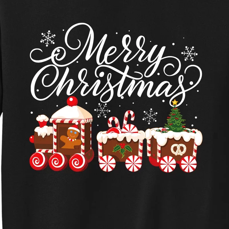 Merry Christmas Train Santa Claus Gingerbread House Pajamas Tall Sweatshirt