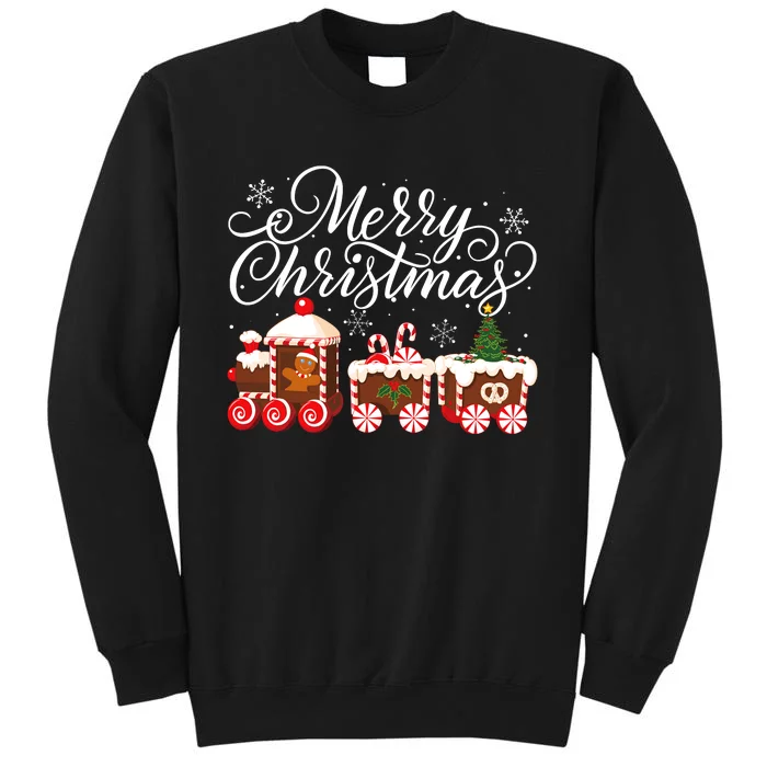 Merry Christmas Train Santa Claus Gingerbread House Pajamas Tall Sweatshirt