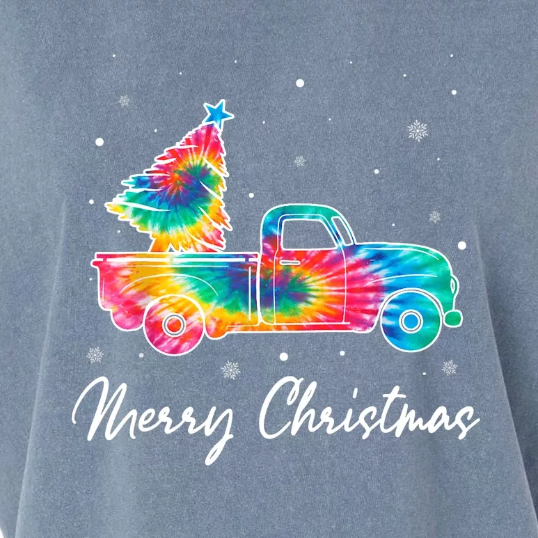 Merry Christmas Truck Tree Tie Dye Funny Holiday Girls Wo Garment-Dyed Women's Muscle Tee