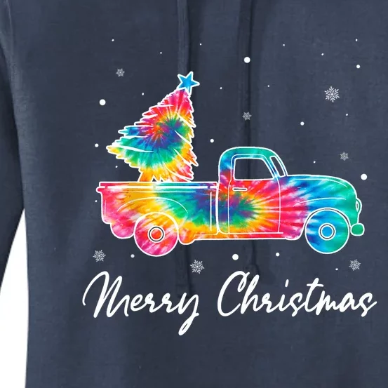 Merry Christmas Truck Tree Tie Dye Funny Holiday Girls Wo Women's Pullover Hoodie