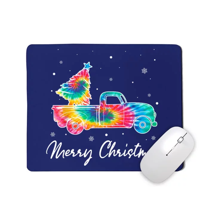 Merry Christmas Truck Tree Tie Dye Funny Holiday Girls Wo Mousepad