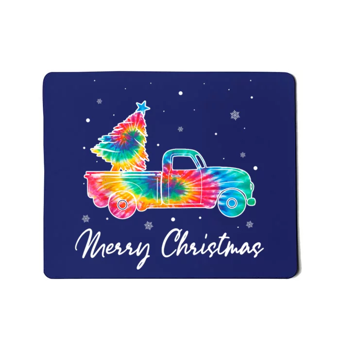 Merry Christmas Truck Tree Tie Dye Funny Holiday Girls Wo Mousepad