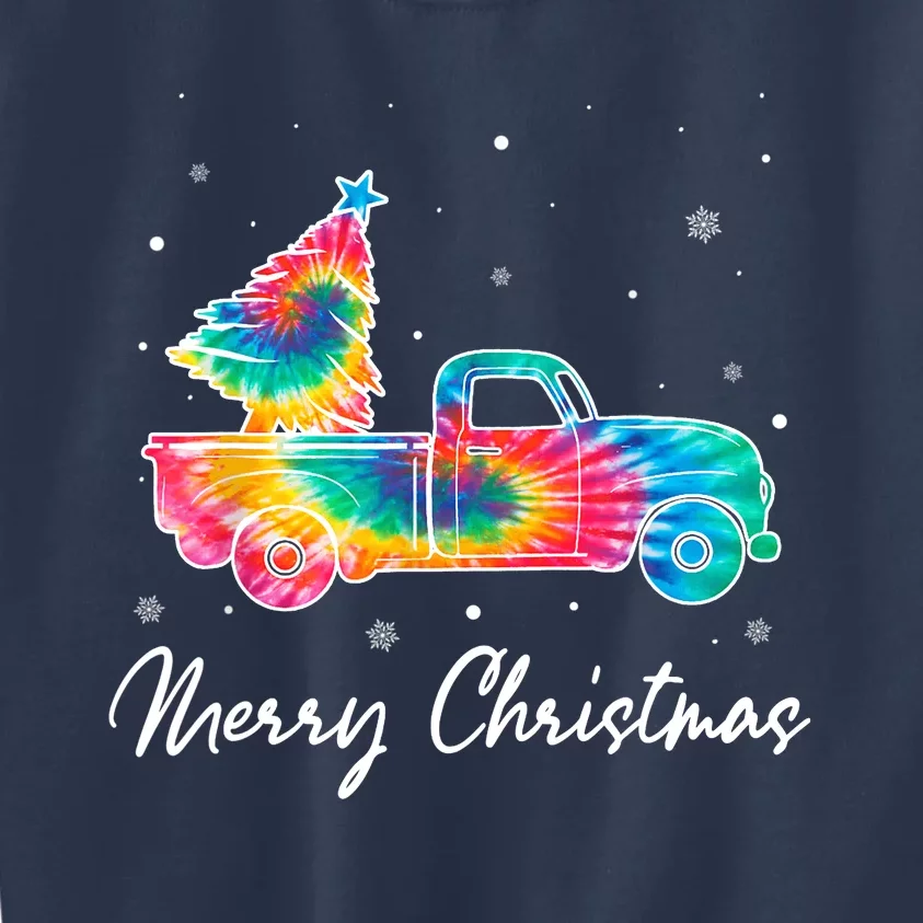 Merry Christmas Truck Tree Tie Dye Funny Holiday Girls Wo Kids Sweatshirt