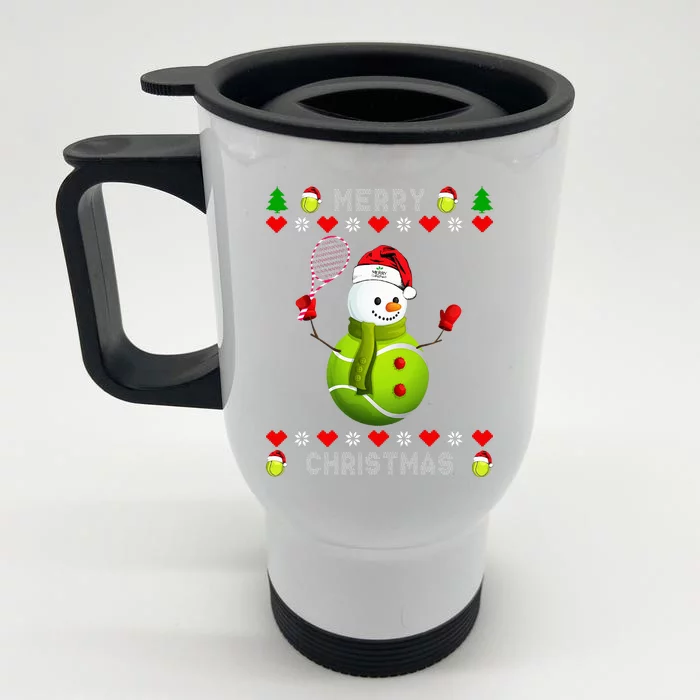 Merry Christmas Tennis Ugly Christmas holiday Front & Back Stainless Steel Travel Mug