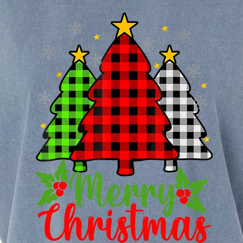 Merry Christmas Tree Buffalo Plaid Red White Green Cute Xmas Garment-Dyed Women's Muscle Tee