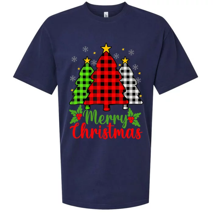 Merry Christmas Tree Buffalo Plaid Red White Green Cute Xmas Sueded Cloud Jersey T-Shirt